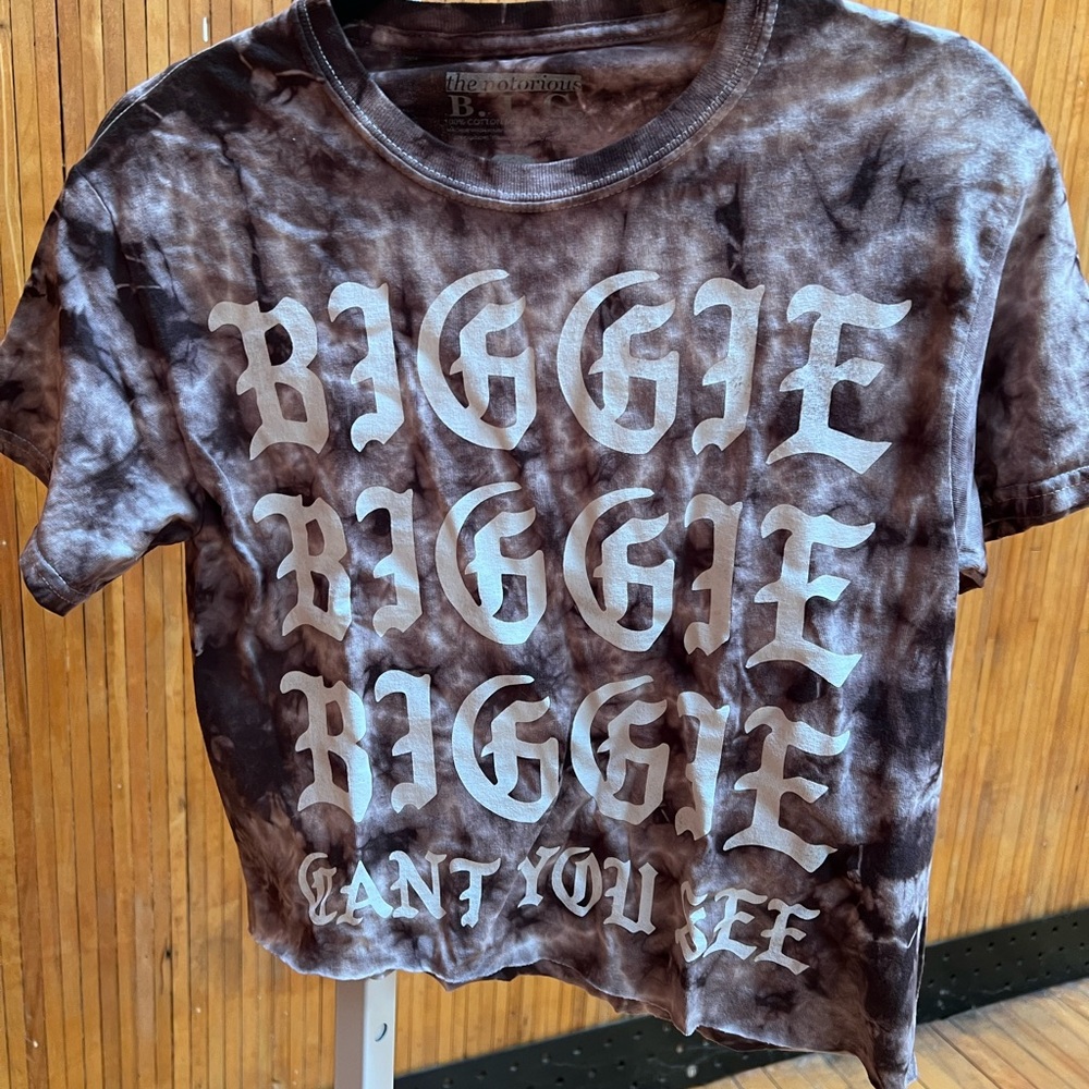 Biggie Smalls Brown Crop Top with Distressed Style Band Tee Shirt